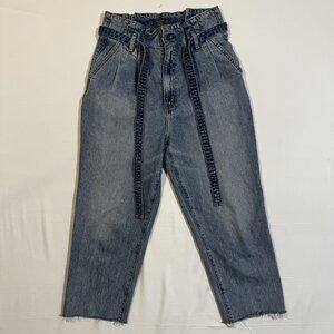 Abercrombie & Fitch A&F Mom Jeans Paper Bag Waist Belted Blue Denim 28/6 Casual